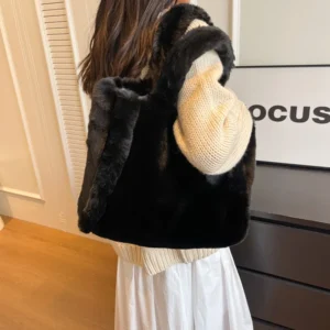 Women Fluffy Tote Bags Soft Plush Shoulder Bag Cute Faux Fur Hobo Bag Trendy Large Capacity Travel Work Bag