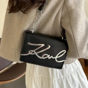 Fashionable Crossbody Bag Solid Color Shoulder Bag Metal Letter Logo ChainLink Strap Featuring Magnetic Button for Daily Use