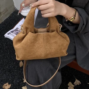 New Dumpling Bag Retro Suede PU Leather Women’s Handheld Shoulder Bag Single Shoulder Crossbody Bag Commuting Handheld Bag