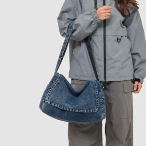 2025 New Women's Denim Bag for Autumn and Winter, Large-Capacity Retro Fashion Commuter Shoulder & Crossbody Bag with Zipper