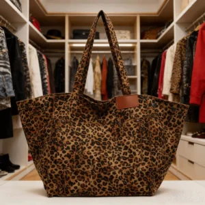 Leopard Pattern Tote Bag Vintage Canvas Shoulder Bag Fashion Big Capacity Handbag For School Work Shopping