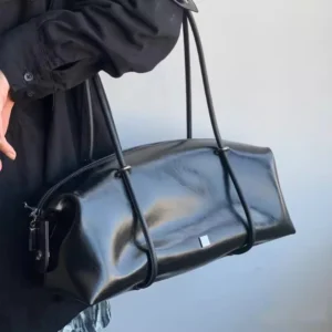 Women Stylish Armpit Bag Large Capacity PU Boston Pillow Bag Vintage Underarm Bag Solid Color Zipper Closure for Vacation Party