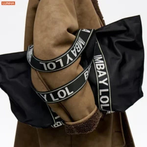 Women's Large Capacity Shopper Shoulder Tote Bag with Letter Printed Strap Lightweight Waterproof Versatile for Shopping