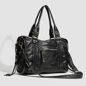 Leather Retro Shoulder Bag for Women with Pockets Utility Handbags Top Handle Bag Shopper Bag for Work Travel