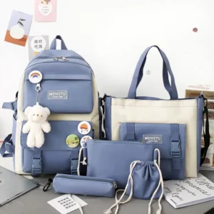 5PCS Kit Backpack Female Fashion Lady High Capacity Waterproof College Trendy Girls Laptop School Bags Cute Girl Travel Book Bag