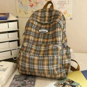 New Plaid Texture Simple Backpack Large Capacity Versatile