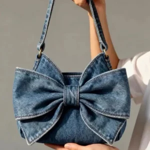 Retro Bow Denim Canvas Bag New Large Capacity