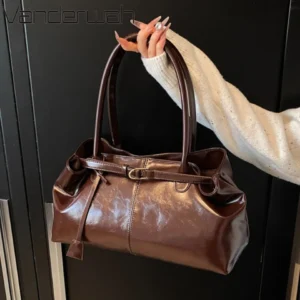 Oil PU Leather Hobo Handbag Slouchy Shoulder Bag Retro