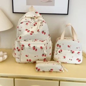 Fashionable Cute Strawberry Backpack Set 3Pcs Handbag