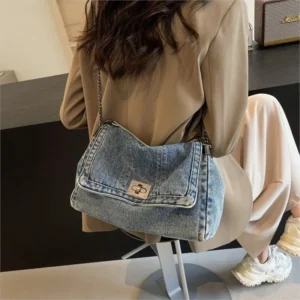 Vintage Denim Tote Bag Women Casual Commute Large
