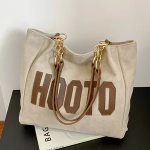Solid Color Shoulder Bag Trendy Letters Tote