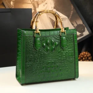 Crocodile Pattern Leather Women's Handbags Real Bamboo
