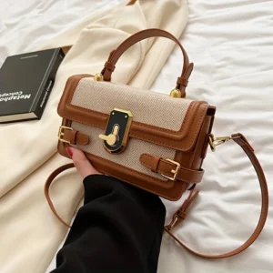 Vintage Flap Leather Crossbody Bags for Woman Contrast